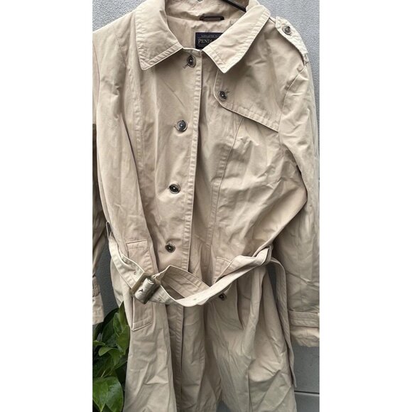 Vintage Pendleton Women’s Size XL Khaki Brown Long Trench Pea Coat Belt Strap - Picture 2 of 16